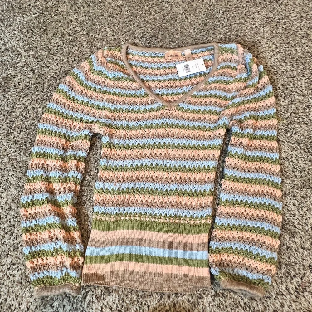 Willow + Root Womens Multicolor Striped Open Knit V-Neck Sweater BT1373CBK NEW M